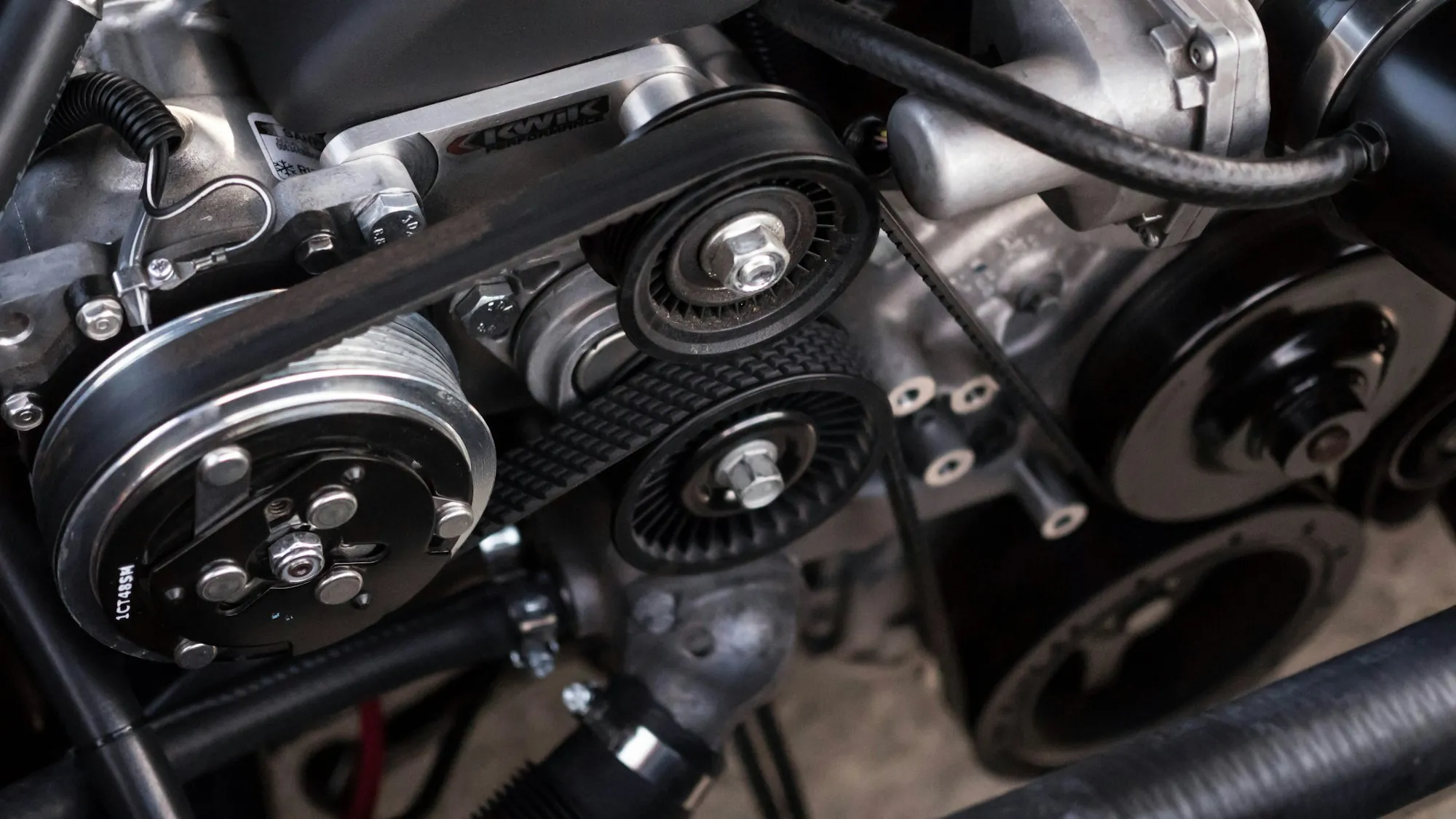 Engine with the timing cover removed showing gears and components